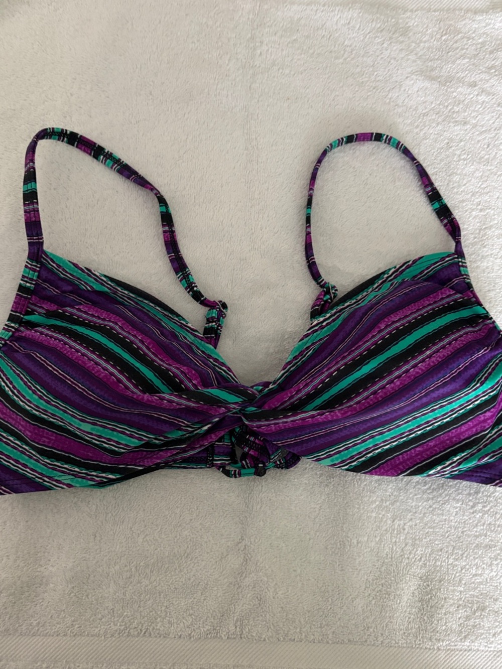 Athleta Purple & Teal Striped Knot-Front Swim Top